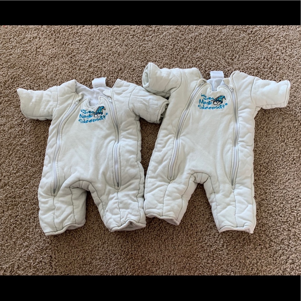Set of two white cotton Merlin Magic sleepsuits S